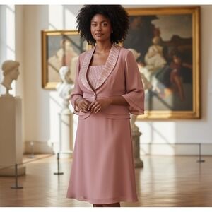 Dana Kay Womens Suit Dress 14W Pink Chiffon Dress Bolero Jacket Wedding Mother
